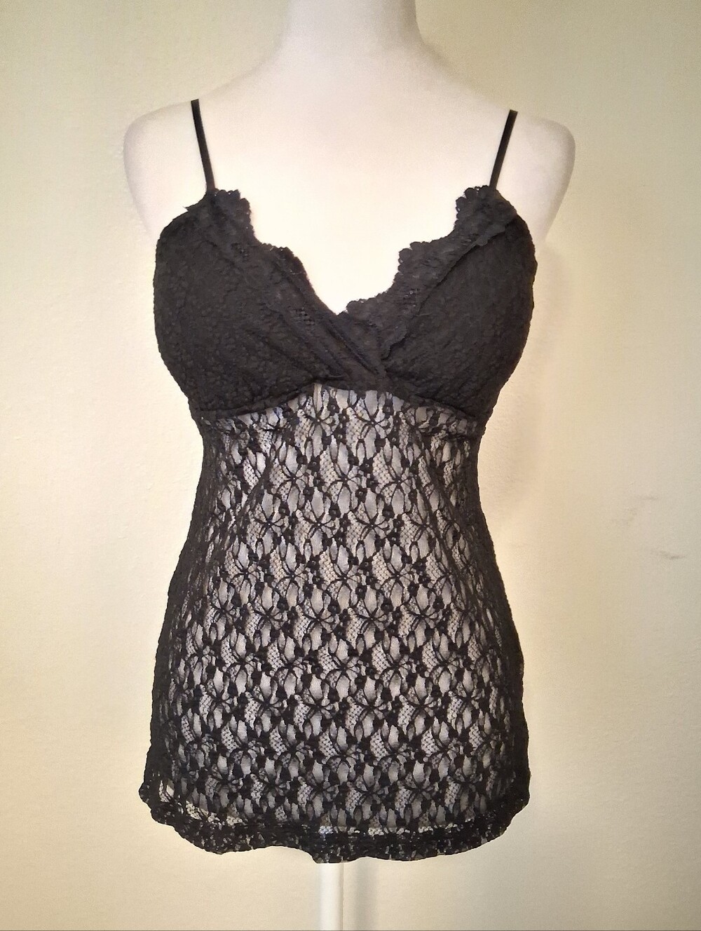 Rue 21 Black Lace Mesh Sheer Top Adjurable Strap Babydoll Whimsygoth Fairy SzL